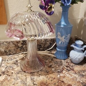Pink and Cream Glass Vase with Vintage Design